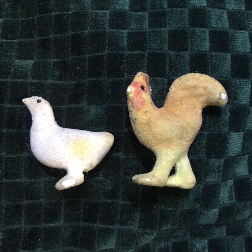 Unbranded Vintage Flocked Figurines White Bird and Brown Squirrel Mid Century